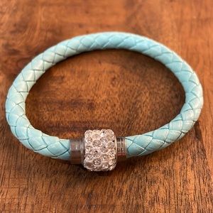 Tiffany Blue Braided Leather Bracelet w/ Magnetic Crystal Clasp.